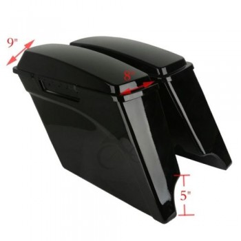 TCMT Vivid Black 5 Stretched Extended Hard Saddlebags Trunk For Harley Touring FLH FLT 93-13 Road King Electra Street Glide
