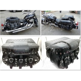 Black Rivet Side Bag Saddle Bags For Honda Yamaha Suzuki Kawasaki Harley Bobber Custom Chopper Cruisers Street Bike