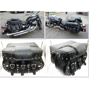 Black Rivet Side Bag Saddle Bags For Honda Yamaha Suzuki Kawasaki Harley Bobber Custom Chopper Cruisers Street Bike