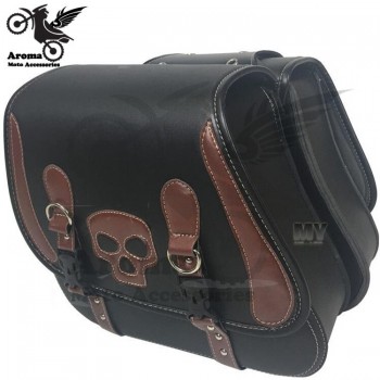 top quality leather skull universal part motorbike saddlebag for honda suzuki Kawasaki yamaha harley bags motorcycle side bag