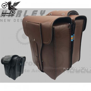 retro cafe brown black leather bags motorbike bags for vespa Harley softail sportster part moto Saddle Bags motorcycle saddlebag