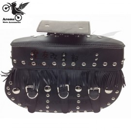 big size rivet tassels leather retro scooter black cafe motocross tool luggage motorbike saddlebag universal motorcycle side bag