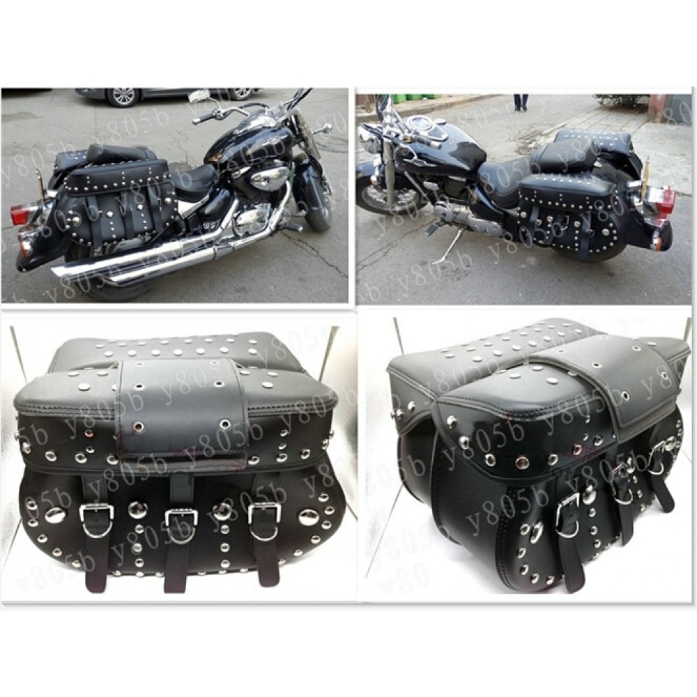 Black Rivet Side Bag Saddle Bags For Motorcycle Street Bike Dual Sport Bike Chopper Custom Cruisers Motorcycle Bike ATV