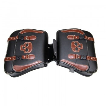 2PCS Skull Logo Motorcycle PU Leathrt Saddle Bag Storage Luggage Bags Tool Bags Pouch For Harley Honda Kawasaki Yamaha Suzuki