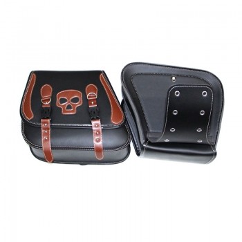 2PCS Skull Logo Motorcycle PU Leathrt Saddle Bag Storage Luggage Bags Tool Bags Pouch For Harley Honda Kawasaki Yamaha Suzuki