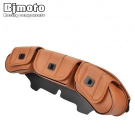 BJMOTO Motorcycle Retro PU Leather Windshield Bag For Harley Electra Street Glide Touring Bike 1996-2013