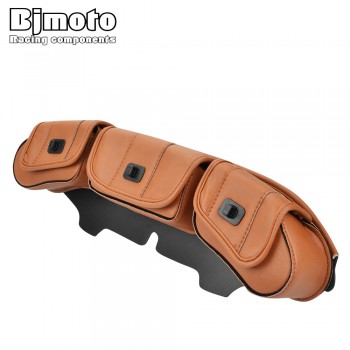 BJMOTO Motorcycle Retro PU Leather Windshield Bag For Harley Electra Street Glide Touring Bike 1996-2013
