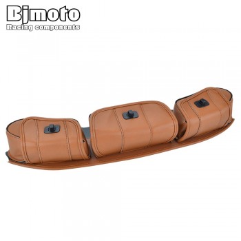 BJMOTO Motorcycle Retro PU Leather Windshield Bag For Harley Electra Street Glide Touring Bike 1996-2013
