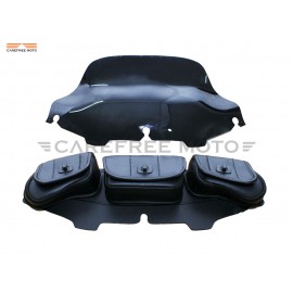 Black 6 Motorcycle Windshield Bag Saddle 3 Pouch Pocket case for Harley Davidson Touring 1996-2013