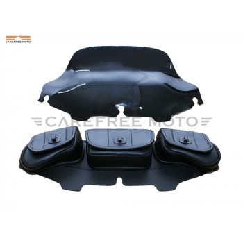 Black 6 Motorcycle Windshield Bag Saddle 3 Pouch Pocket case for Harley Davidson Touring 1996-2013