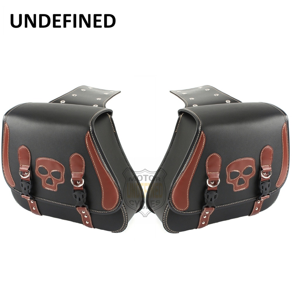 Motocross Leather Skull Side Saddle Storage Bags Tool Luggage Pannier Chopper Bobber Motorcycle For Harley Sportster UNDEFINED