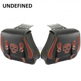 Motocross Leather Skull Side Saddle Storage Bags Tool Luggage Pannier Chopper Bobber Motorcycle For Harley Sportster UNDEFINED