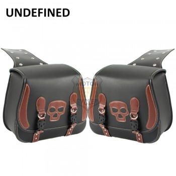 Motocross Leather Skull Side Saddle Storage Bags Tool Luggage Pannier Chopper Bobber Motorcycle For Harley Sportster UNDEFINED