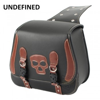Motocross Leather Skull Side Saddle Storage Bags Tool Luggage Pannier Chopper Bobber Motorcycle For Harley Sportster UNDEFINED
