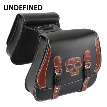 Motocross Leather Skull Side Saddle Storage Bags Tool Luggage Pannier Chopper Bobber Motorcycle For Harley Sportster UNDEFINED