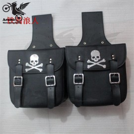skull decal black universal motorbike saddle bag for honda suzuki yamaha motorcycle bags leather prince cruise moto side bag