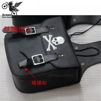 skull decal black universal motorbike saddle bag for honda suzuki yamaha motorcycle bags leather prince cruise moto side bag