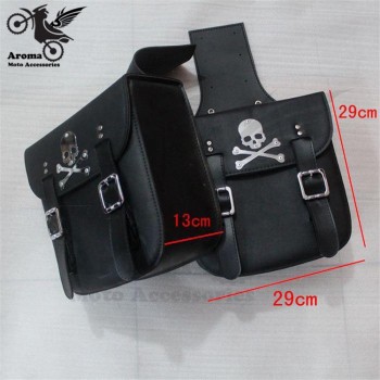 skull decal black universal motorbike saddle bag for honda suzuki yamaha motorcycle bags leather prince cruise moto side bag