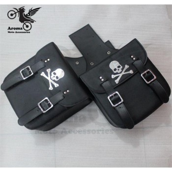 skull decal black universal motorbike saddle bag for honda suzuki yamaha motorcycle bags leather prince cruise moto side bag
