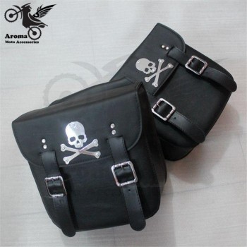 skull decal black universal motorbike saddle bag for honda suzuki yamaha motorcycle bags leather prince cruise moto side bag