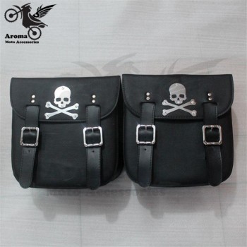 skull decal black universal motorbike saddle bag for honda suzuki yamaha motorcycle bags leather prince cruise moto side bag