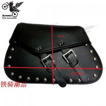 big size leather moto bag with rivet universal for honda suzuki yamaha Harley motorbike luggage bag cruise motorcycle saddle bag