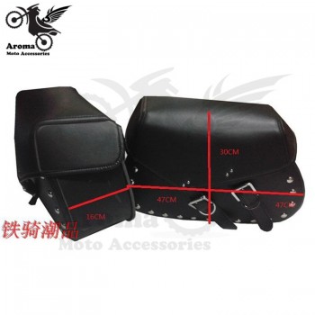 big size leather moto bag with rivet universal for honda suzuki yamaha Harley motorbike luggage bag cruise motorcycle saddle bag