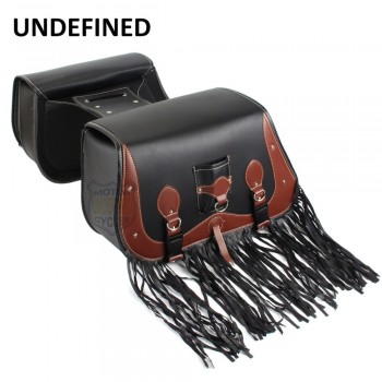 Pair Motorbike Motocross Leather Pouch Tassels Side Saddle Storage Bags Luggage Pannier Bobber For Harley Suzuki Honda UNDEFINED