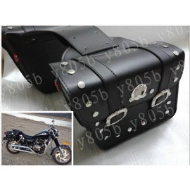 Black PU Leather Side Bag Saddle Bags For Honda Yamaha Suzuki Kawasaki Harley Bobber Custom Chopper Cruisers Street Bike