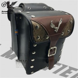 top quality leather eagle style decal retor cafe unviersal moto saddle bags motorbike side bags for harley motorcycle saddlebag