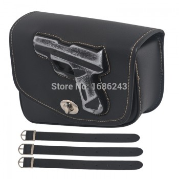 Motorcycle Gun Saddle Bags Black Leather Motorbike Luggage Bag Pannier Bag Fits For Harley Sportster XL883, XL1200