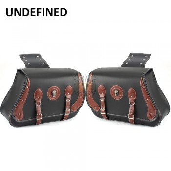 Motorbike Leather Skull Side Saddle Storage Bag Tool Luggage Pannier Universal For Harley Kawasaki Honda Yamaha Suzuki UNDEFINED