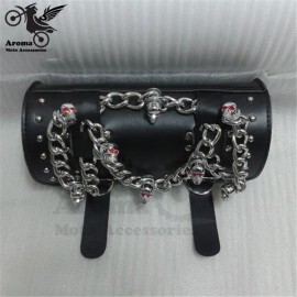 black skull Motorcycle Saddle Bags Cruiser Tool Bag Luggage with Metal chain Tail Bags for harley Davidson Pacote ghost head hot