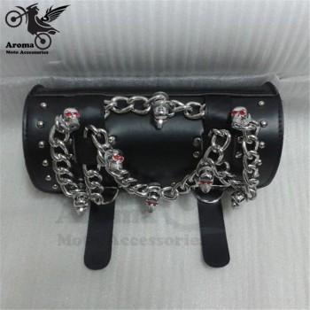 black skull Motorcycle Saddle Bags Cruiser Tool Bag Luggage with Metal chain Tail Bags for harley Davidson Pacote ghost head hot