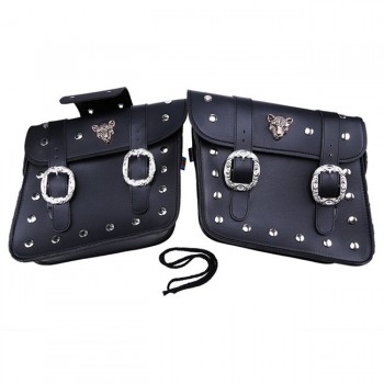 POSSBAY1Pair Black PU Leather Motorcycle Luggage Bags Saddle Side Bag for Harley Sportster Touring Storage Pouch Side Saddlebags