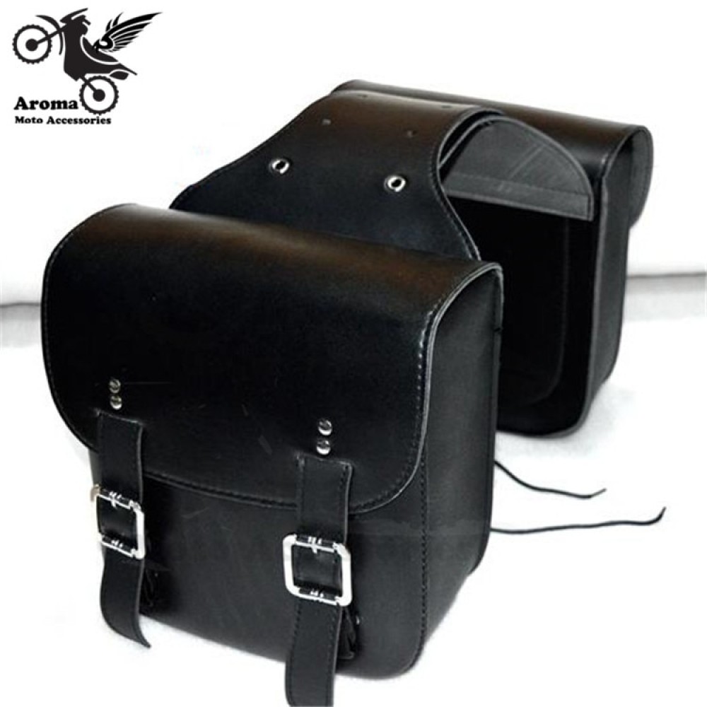 top quality Black Motorcycle Saddle Bags PU Leather Luggage Tool Bags Pouch for Harley Davidson Cruiser Chopper Cafe Racer Bike