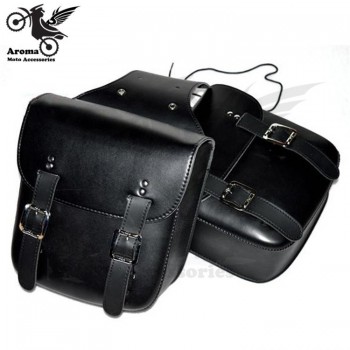 top quality Black Motorcycle Saddle Bags PU Leather Luggage Tool Bags Pouch for Harley Davidson Cruiser Chopper Cafe Racer Bike