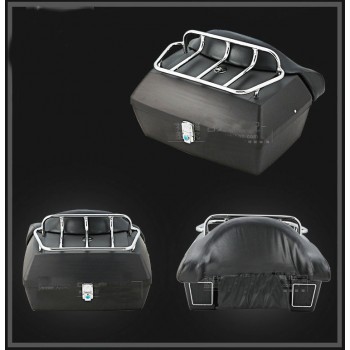 Matte black Trunk Tail Box Luggage With Top Rack Backrest For Harley Davidson Sportster XL883 1200 48 Dyna Wide Glide Softail