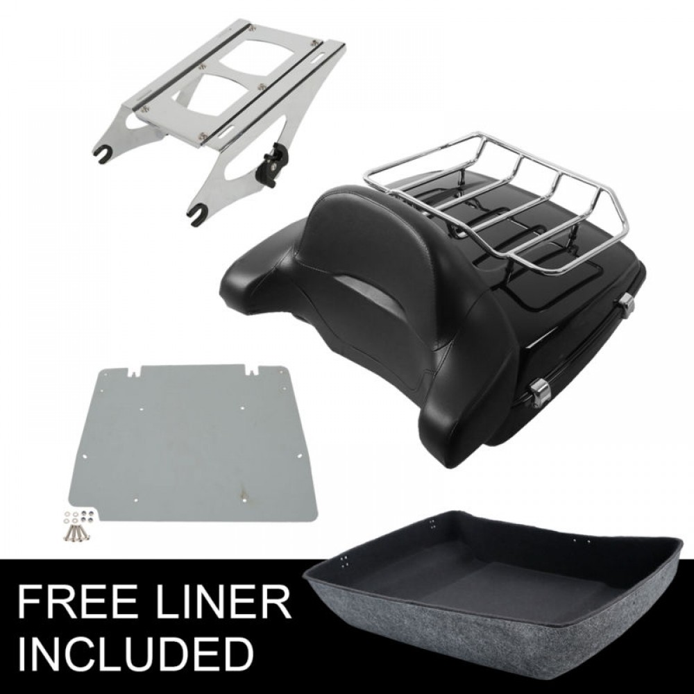 Motorcycle Chopped Tour Pak Trunk W/ Latch Mounting Rack +Backrest For Harley Touring 14-18