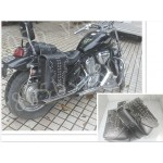 Rivet Black PU Leather Side Bag Saddle Bags For Honda Yamaha Suzuki Kawasaki Harley Bobber Custom Chopper Cruisers Street Bike