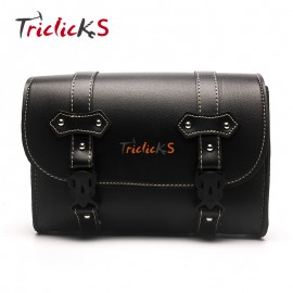 Triclicks Black Motorcycle Saddle Bags PU Leather Motorbike Side Tool Pouch Tail Bag Luggage Bag Universal Saddlebag For Harley