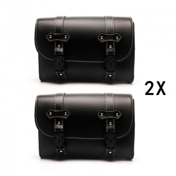 Triclicks Black Motorcycle Saddle Bags PU Leather Motorbike Side Tool Pouch Tail Bag Luggage Bag Universal Saddlebag For Harley