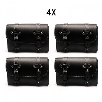 Triclicks Black Motorcycle Saddle Bags PU Leather Motorbike Side Tool Pouch Tail Bag Luggage Bag Universal Saddlebag For Harley