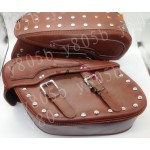 Brown PU Leather Rivet Side Bag Saddle Bags For  Harley Davidson Sportster XL883 1200 Dyna Wide Glide Bobber Road Kings Electra