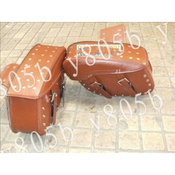 Brown PU Leather Rivet Side Bag Saddle Bags For  Harley Davidson Sportster XL883 1200 Dyna Wide Glide Bobber Road Kings Electra