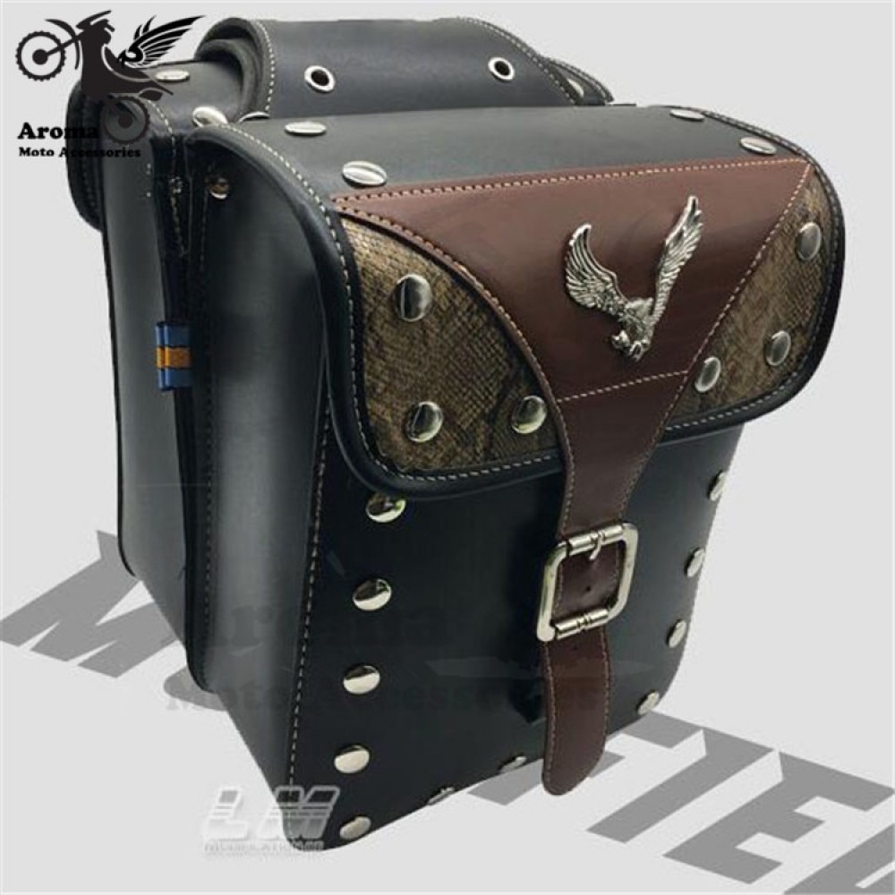 retro black brown cafe eagle leather motorbike tool pouch leather tail moto bags for harley prince cruise motorcycle saddlebag