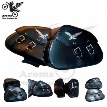 top quality eagle Badge Emblem PU leather cruise scooter tool bags motorbike saddlebag motorcycle luggage bags moto saddle bag