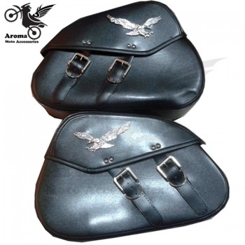 top quality eagle Badge Emblem PU leather cruise scooter tool bags motorbike saddlebag motorcycle luggage bags moto saddle bag