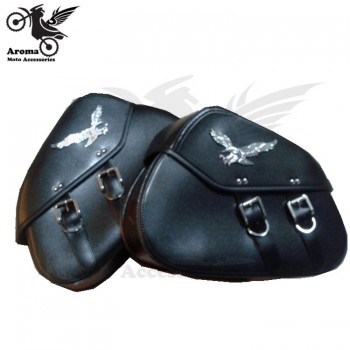 top quality eagle Badge Emblem PU leather cruise scooter tool bags motorbike saddlebag motorcycle luggage bags moto saddle bag