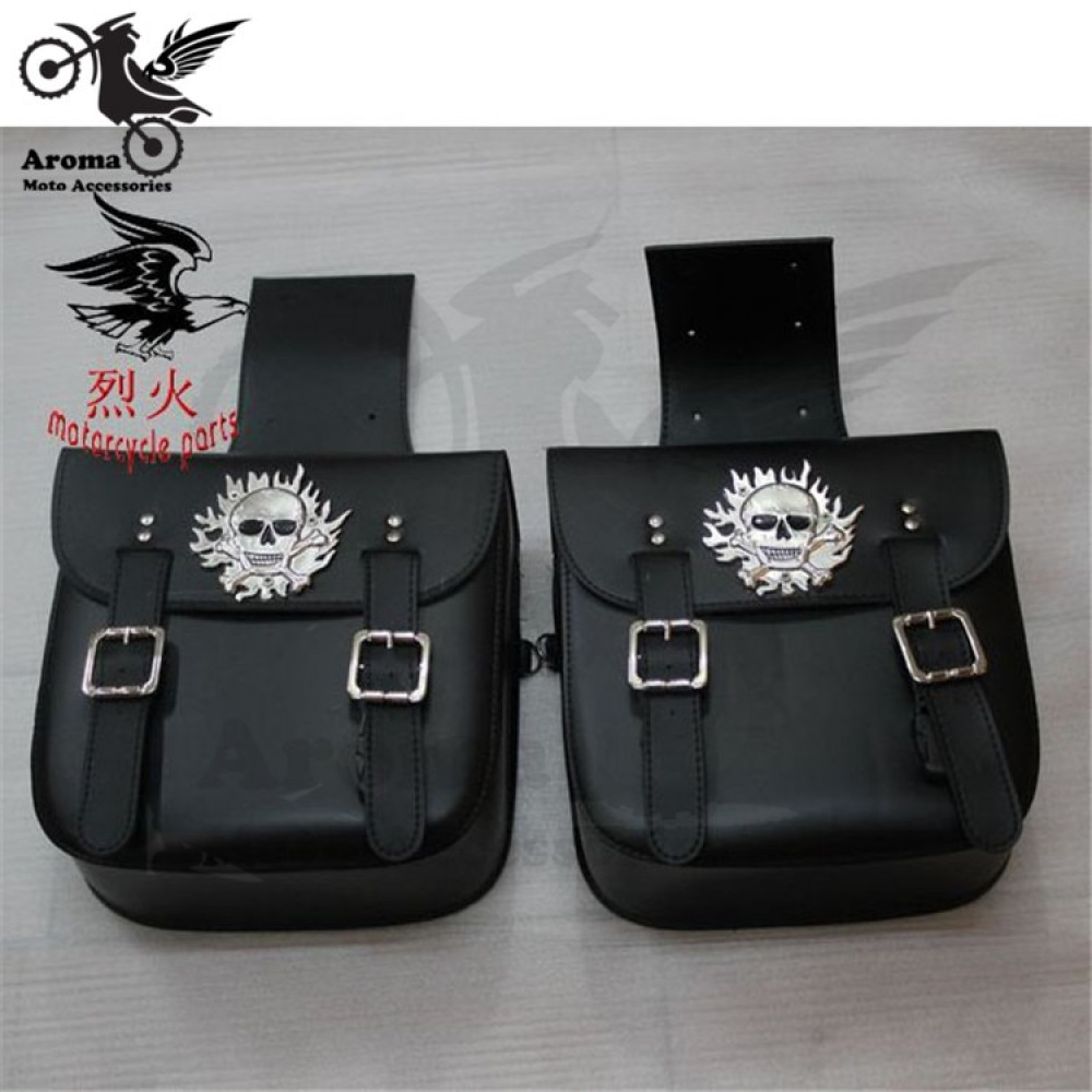 1 pair skull fire decal model universal motorcycle saddlebag for honda yamaha Kawasaki harley bags moto saddle bag motorbike
